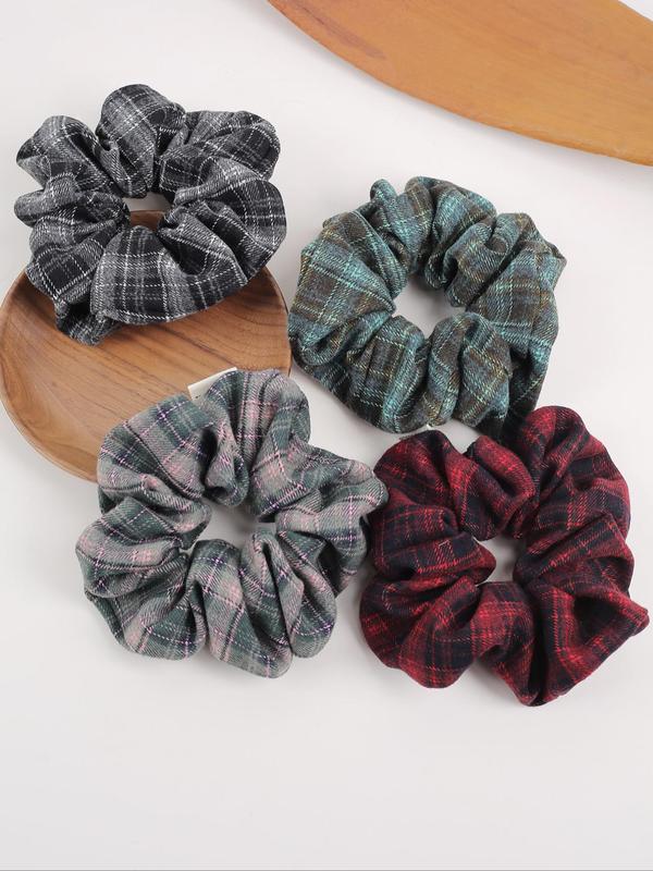 Vintage Tartan Pattern Scrunchies, Minimalist Headwear Suitable for Thick Hair, Scrunchie for Daily Commute