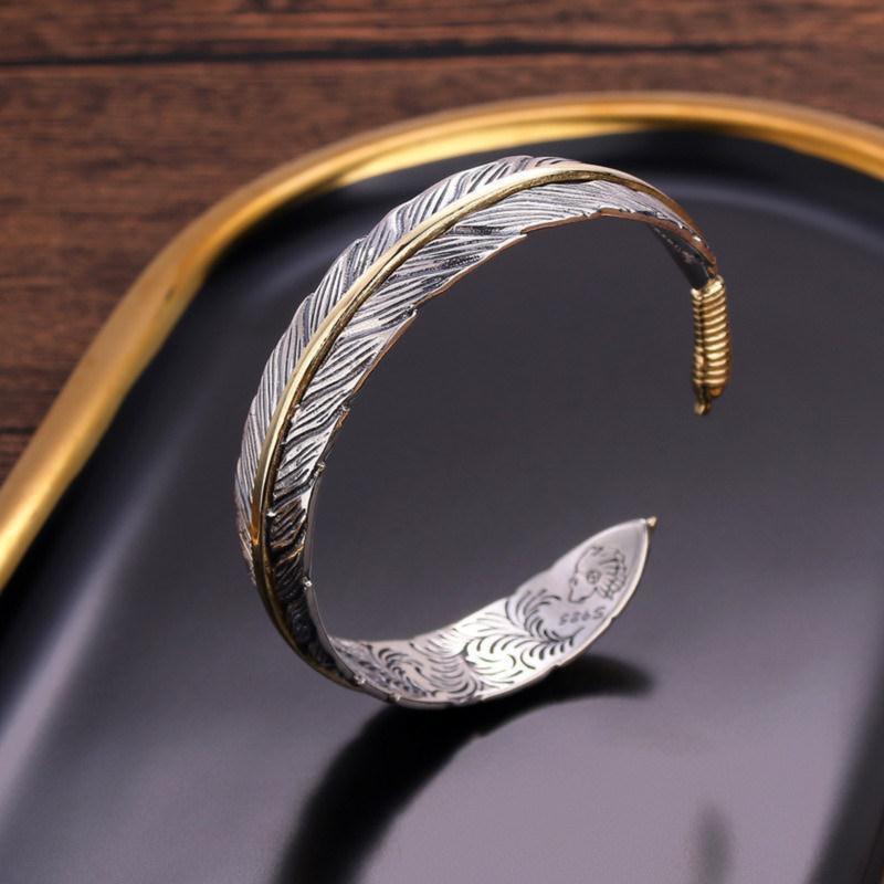 New retro trend men and women creative design feather bracelet opening adjustable size hip-hop versatile