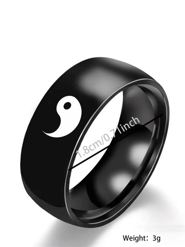 2pcs set Simple Yinyang Design Stainless Steel Ring, Casual Matching Couple Ring, Fashion Jewelry Accessories for Men & Women