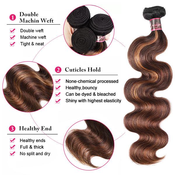 FB 30 Highlight Body Wave Bundles With 4×4 Closure Colored Human Hair Weave Hair Extensions For Women