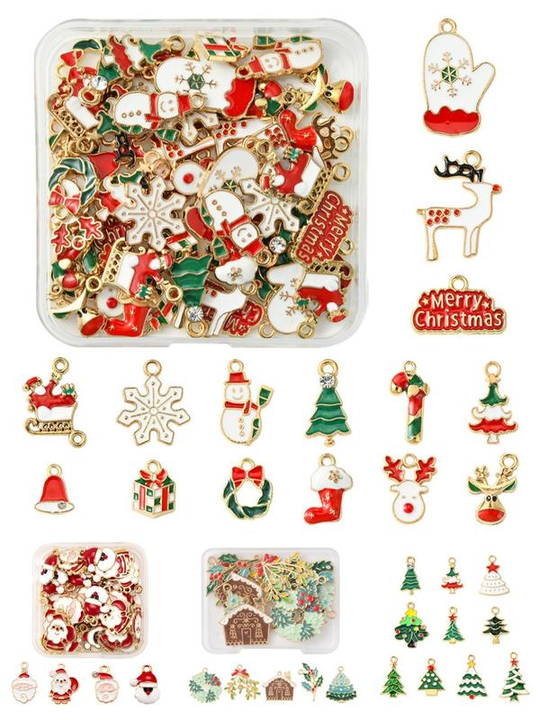 Cute Cartoon Christmas Themed Alloy Enamel Pendants, Christmas Tree & Santa & Reindeer & Wreath Design Charms, Fashion Accessories for DIY Bracelet & Necklace