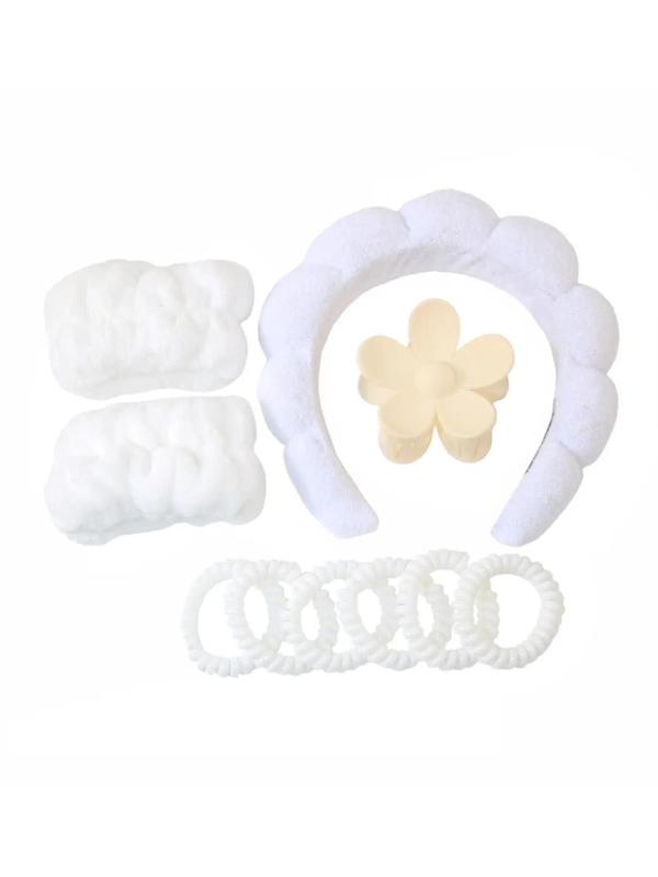 Women's Cute Hair Accessories, Including Face Washing Hair Hoop & Wristband & Coil Wire Design Hair Ties & Flower Hair Claw Clip, for Daily