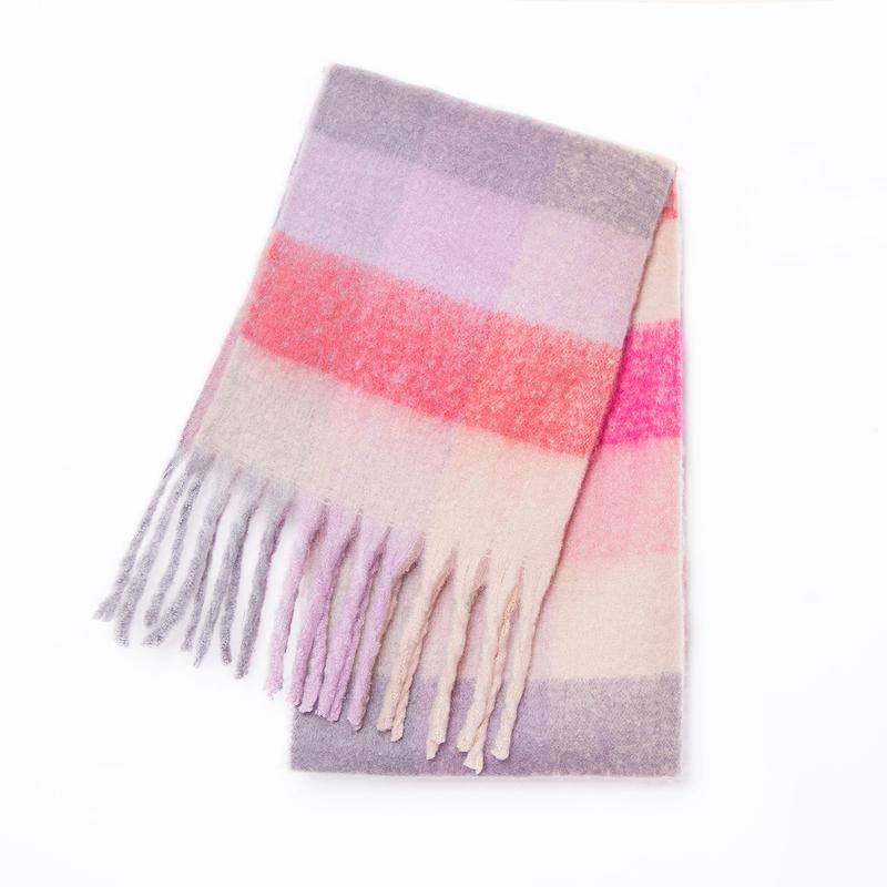 2024 Winter Thick Warm Scarf Women Cashmere Shawl and Wraps Pashmina Neckerchief Bufanda Female Rainbow Hairy Tessel Echarpe New