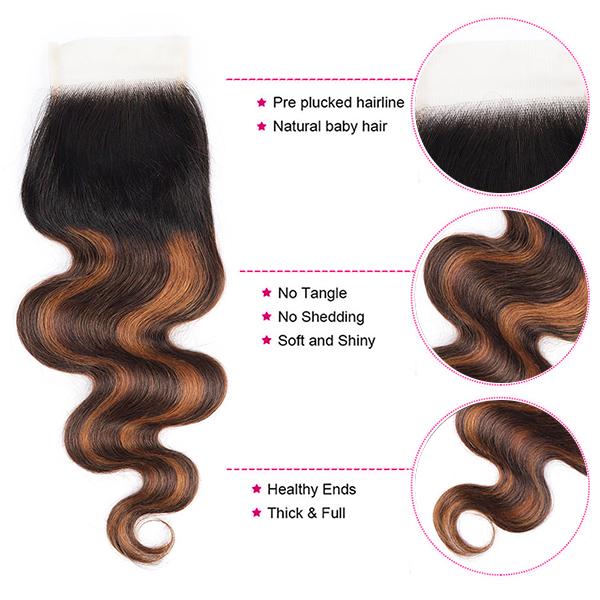 FB 30 Highlight Body Wave Bundles With 4×4 Closure Colored Human Hair Weave Hair Extensions For Women