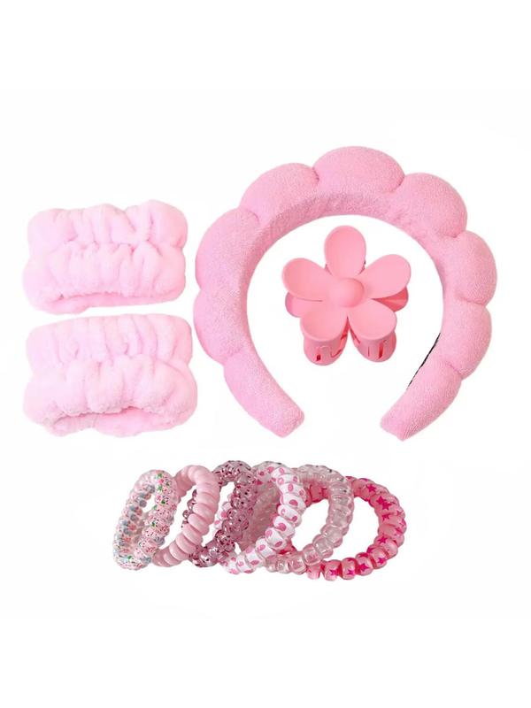 Women's Cute Hair Accessories, Including Face Washing Hair Hoop & Wristband & Coil Wire Design Hair Ties & Flower Hair Claw Clip, for Daily