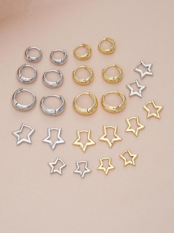 Elegant Geometric Star Design Hoop Earrings, Fashion Jewelry for Party, Daily Clothing Decor, Trendy All-match & Exquisite Jewelry for Birthday Gift