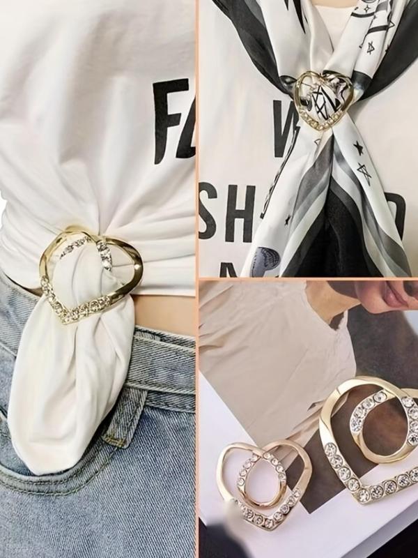 Rhinestone Heart Shaped Clothes Knotted Buckle, Summer 2024 New Stylish Elegant Trendy Clothes Hem Clips, Cute Accessories for Clothes Decoration for Women & Girls for Daily Use