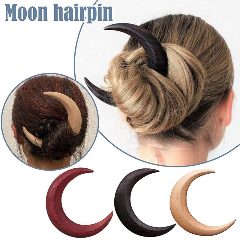 Wooden Moon Shaped Hair Pin, 1 Count Simple Hair Accessories for Women & Girls, Elegant Hair Accessories for Daily Wear