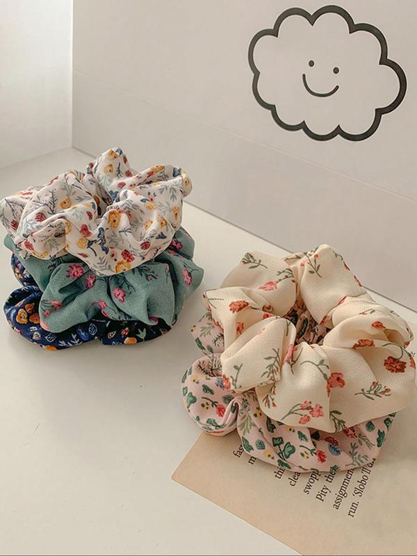 Women's Cute Ditsy Floral Print Hair Scrunchies, Casual Trendy Hair Ties, Fashionable Hair Accessories for Daily & Party Decoration