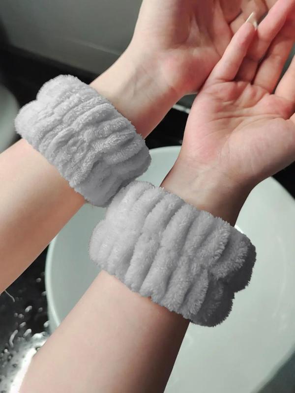 2pcs Set Microfiber Wrist Wash Band, Soft Spa Wrist Washband, Face Wash Wristband, Solid Color Wristband For Winter, Elastic Makeup Towel Wristbands For Women Girls