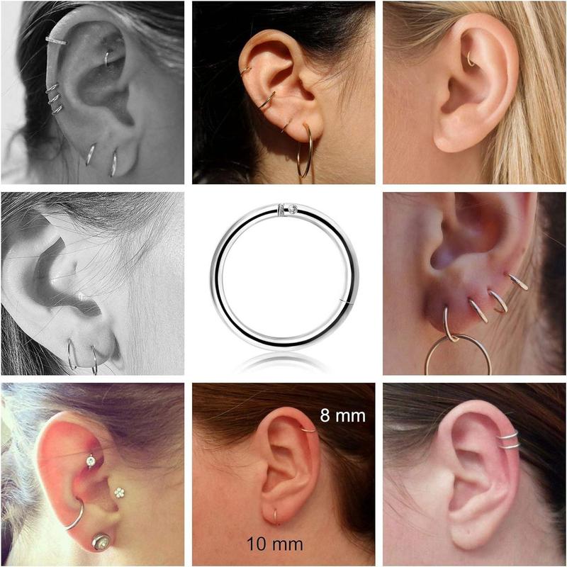 MILACOLATO 6-8 Pcs 6-12mm Stainless Steel 16g 18g Cartilage Hoop Earrings for Men Women Nose Ring Helix Septum Couch Daith Lip Tragus Piercing Jewelry Set Daily