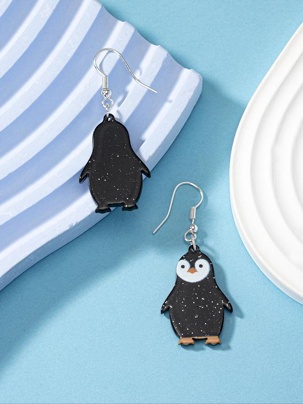 Cute Cartoon Penguin Design Earrings, 1 Pair Colorful Acrylic Penguin Shape Drop Earrings, Fashion Matching Jewelry for Women and Girls, Holiday Party Accessories or Gifts