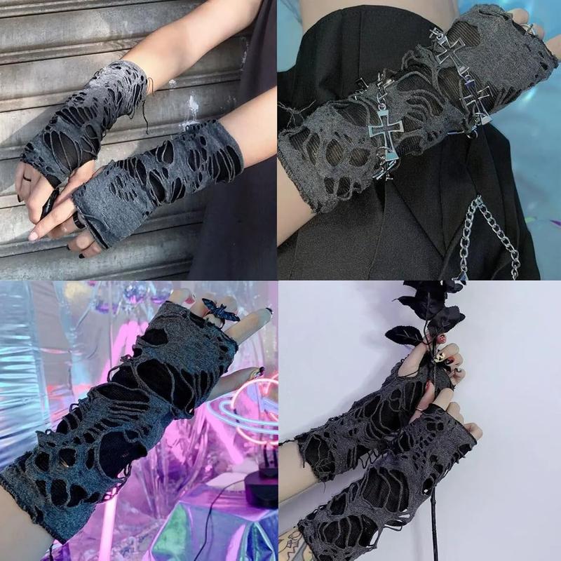 Women's  Fingerless Gloves Arm Warmers Black Broken Slit Ripped Gloves for Halloween Costume Party 1 Pair