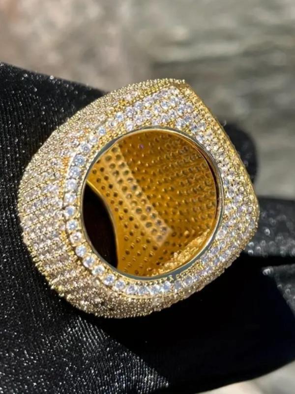 Luxurious Rhinestone Decorated Chunky Geometric Ring for Men, Fashionable Punk Style Promise Rings, Striking All-match Fashion Accessories, Exquisite Jewelry for Birthday Gifts