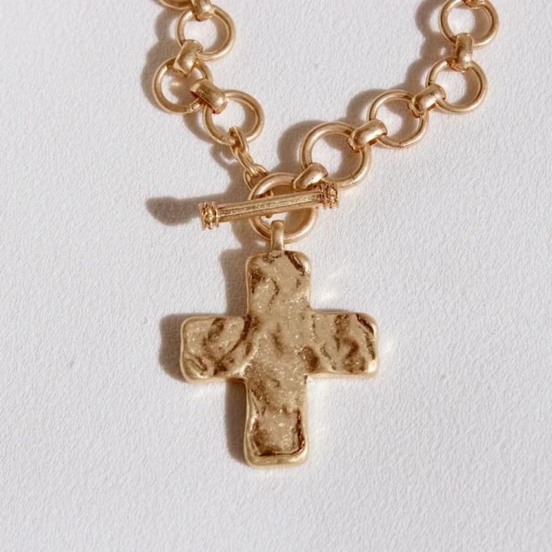 Cross Necklace Chunky Statement Gold Color Cross Pendant Necklace Thick Chain Chunky Pendant Necklace Vintage Chain Pendant