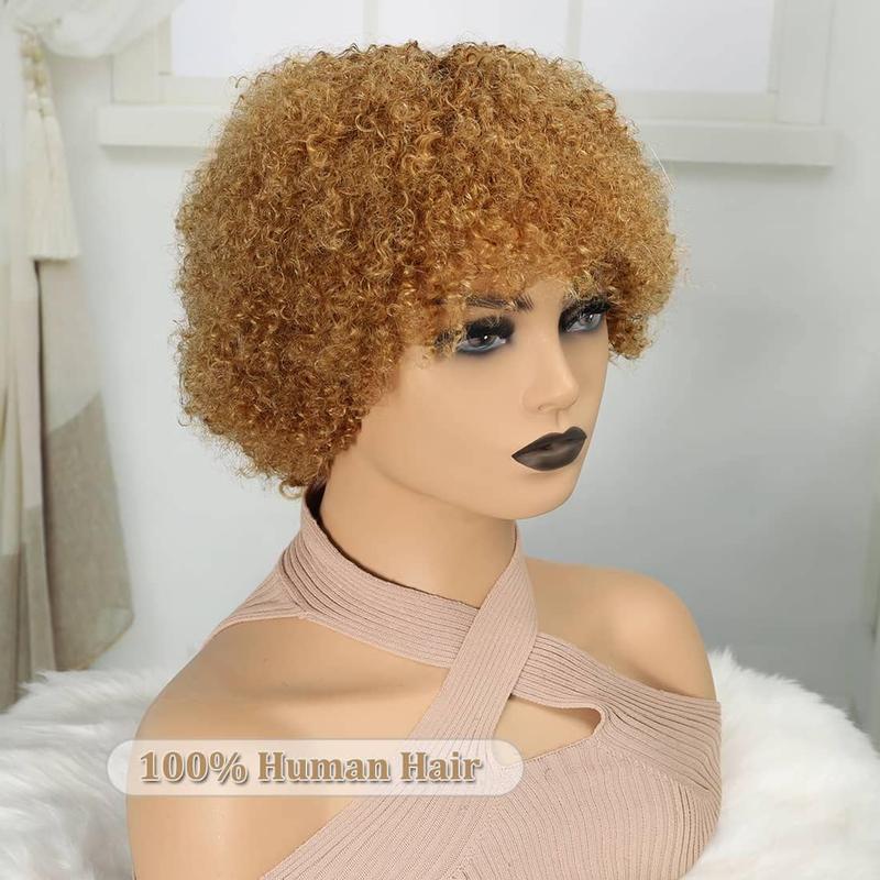 Onetide Hair Afro Kinky Curly Blonde Wig For Women 100% Human Hair Soft and Fluffy Glueless Wigs 80s Kinky Curly Wig Cosplay or Daily Use Wigs 180% Density Pixie Curl Afro Wig