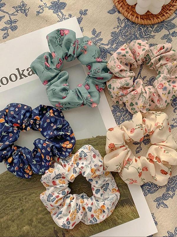 Women's Cute Ditsy Floral Print Hair Scrunchies, Casual Trendy Hair Ties, Fashionable Hair Accessories for Daily & Party Decoration