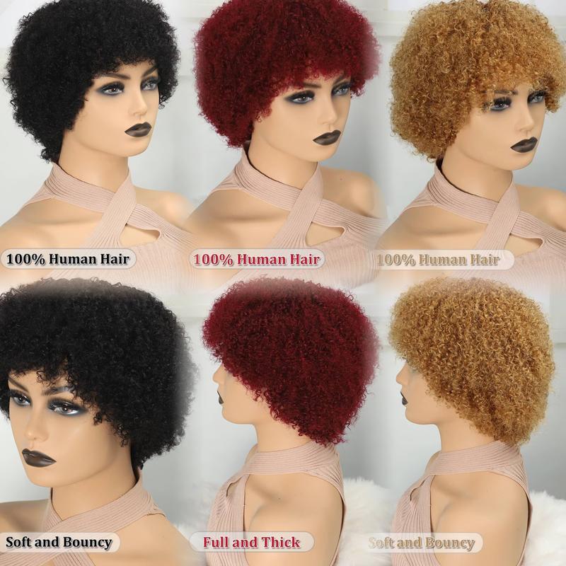 Onetide Hair Afro Kinky Curly Blonde Wig For Women 100% Human Hair Soft and Fluffy Glueless Wigs 80s Kinky Curly Wig Cosplay or Daily Use Wigs 180% Density Pixie Curl Afro Wig