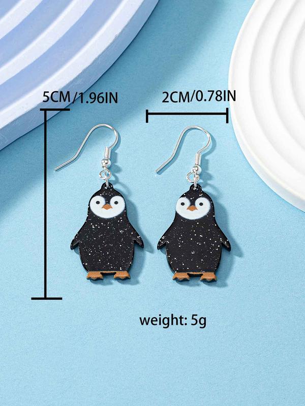 Cute Cartoon Penguin Design Earrings, 1 Pair Colorful Acrylic Penguin Shape Drop Earrings, Fashion Matching Jewelry for Women and Girls, Holiday Party Accessories or Gifts