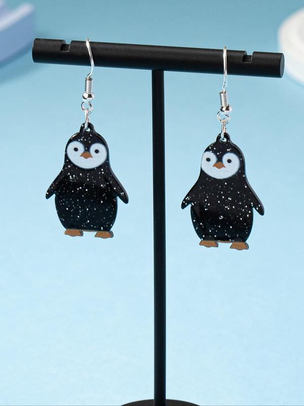 Cute Cartoon Penguin Design Earrings, 1 Pair Colorful Acrylic Penguin Shape Drop Earrings, Fashion Matching Jewelry for Women and Girls, Holiday Party Accessories or Gifts