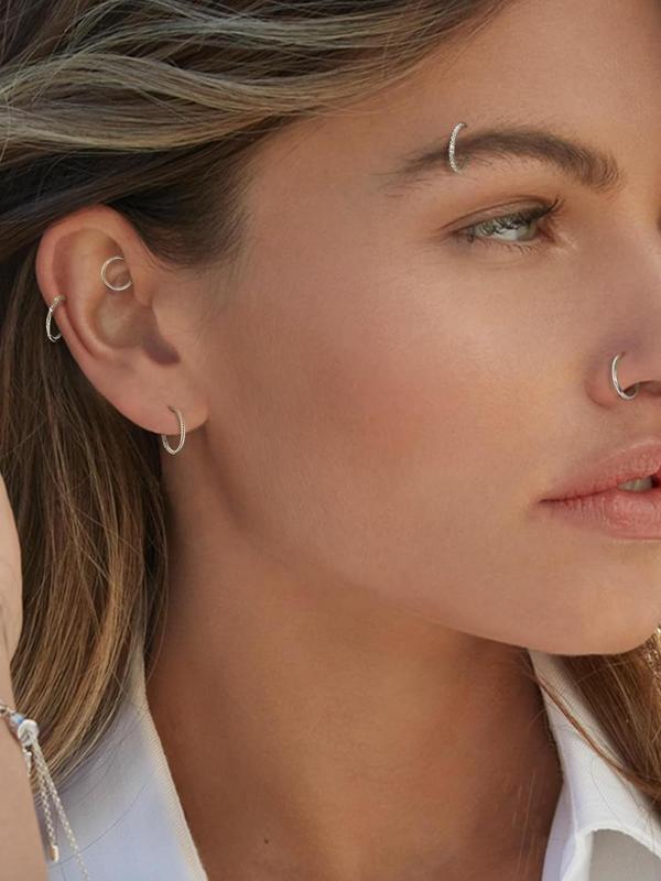 Rhinestone Decor Nose Ring, Stainless Steel Nose Hoop for Women & Men, Minimalist and Fashionable Piercing Jewelry, Can Be Used on Lips, Brow Bones, Earrings, Piercing Jewelry Set for Parties and Everyday