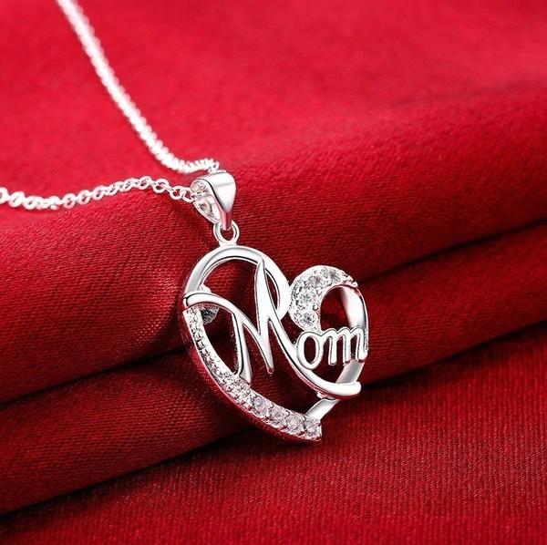 Love Heart Mom Charm Pendant Chain Necklace Great Gift Mother's Day, Mum