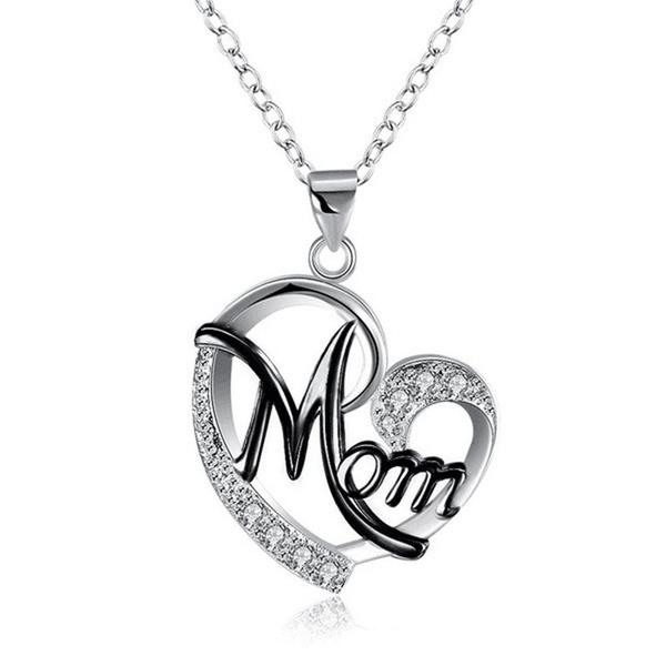 Love Heart Mom Charm Pendant Chain Necklace Great Gift Mother's Day, Mum