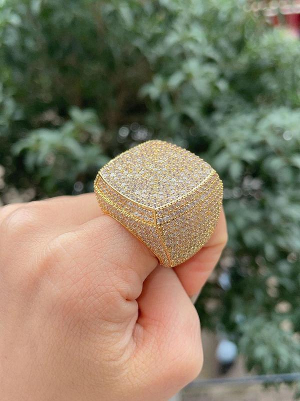 Luxurious Rhinestone Decorated Chunky Geometric Ring for Men, Fashionable Punk Style Promise Rings, Striking All-match Fashion Accessories, Exquisite Jewelry for Birthday Gifts