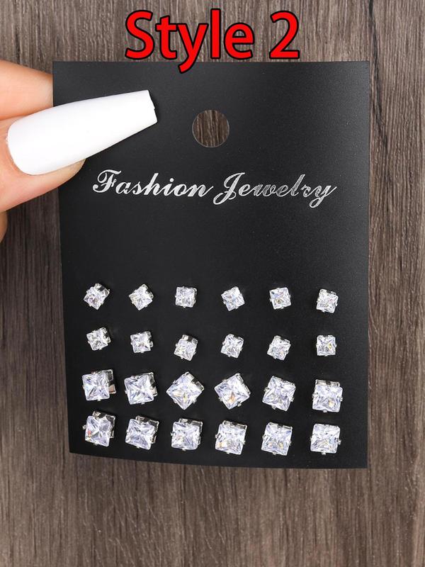 Summer Outfits 2024 Rhinestone Decorated Stud Earrings, Geometric Design Earrings, Ear Jewelry for Party Chic Gift for Women Back To School, Fall Outfits, Fall Freshness Fall