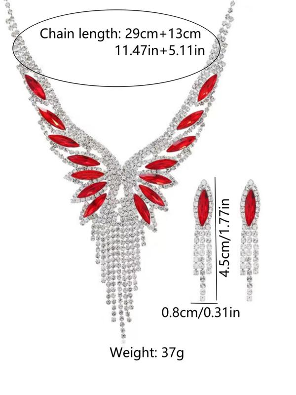 Women's Elegant Butterfly Design Rhinestone Decorated Jewelry Set, Exquisite Trendy Necklace & Dangle Earrings, Chic Jewelry Set for Party Decoration