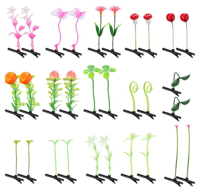 30 Pcs Bean Sprout Hair Clips Mixed Style Plant Hairpins Flower Plant Hair Clip Little Grass Barrette Butterfly Headwear Hair Accessories for Women Girl School Home Party Christmas (Plant Style)