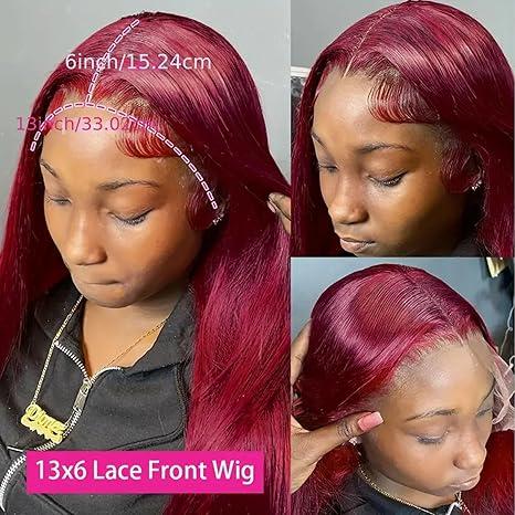 13x4 13x6 HD Lace Front Wig Human Hair Wigs 99J Red Burgundy Colored HD Transparent Pre Plucked Lace Frontal Human Hair Wigs Straight Buy 1  99J Wig Get 1 Pink Bag 1 HD Wig Cap 1 Brown Wig Cap and 1 Eyelashes