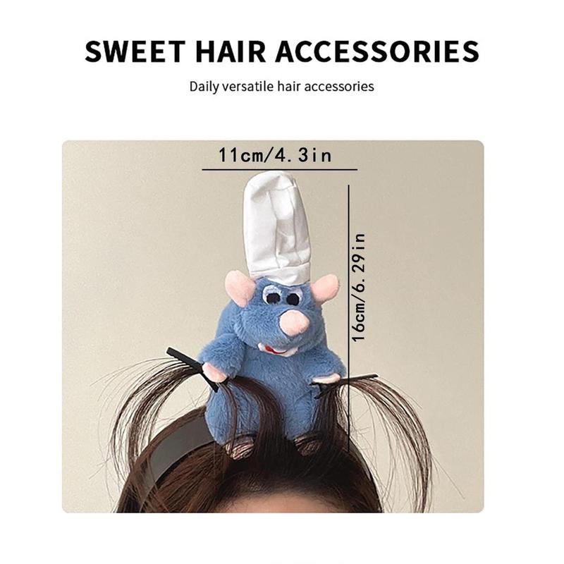 Cute Rat Design Plush Headband, 1 Count Funny Rat Stuffed Animal Hair Clip, Heatless Styling Tool for Women & Girls, Christmas Gift