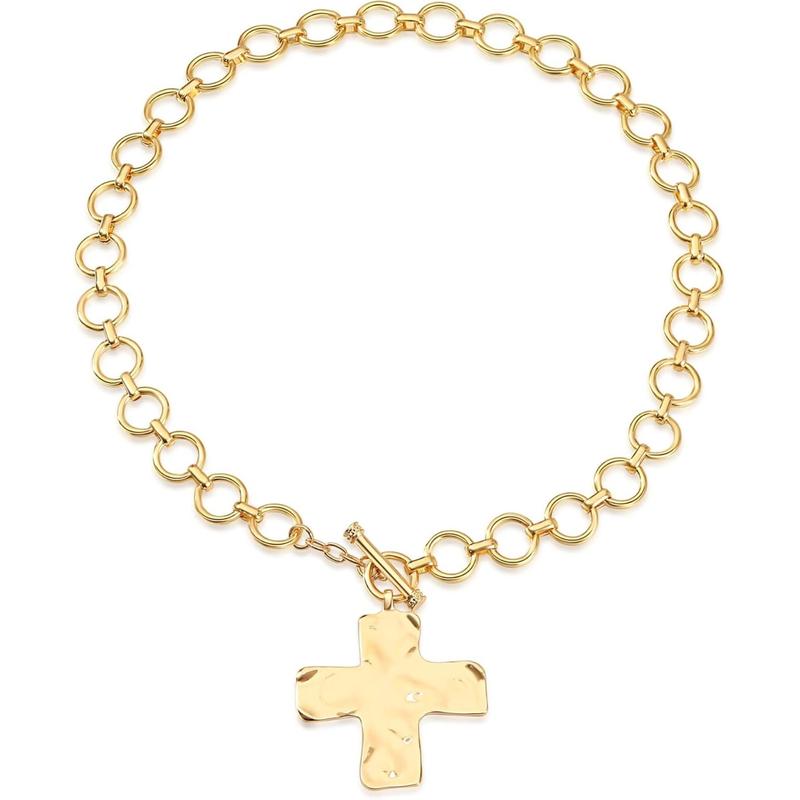 Cross Necklace Chunky Statement Gold Color Cross Pendant Necklace Thick Chain Chunky Pendant Necklace Vintage Chain Pendant