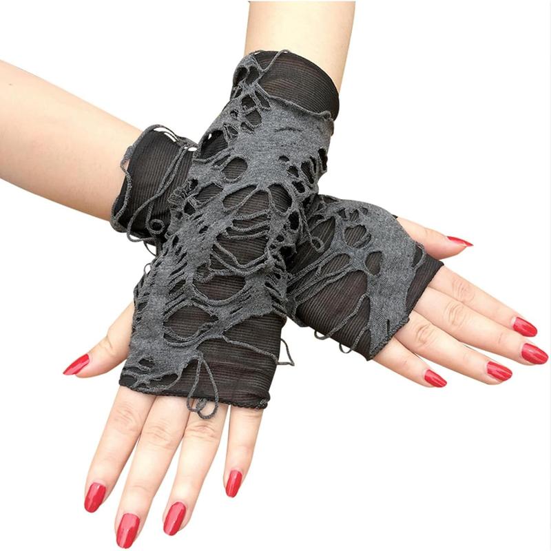 Women's  Fingerless Gloves Arm Warmers Black Broken Slit Ripped Gloves for Halloween Costume Party 1 Pair