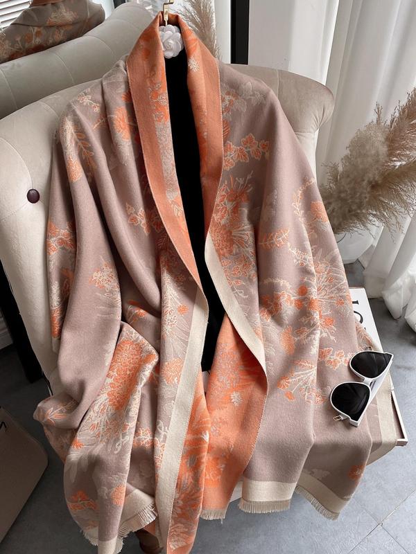 Boho Style Floral Pattern Double Sided Scarf, Casual Soft Warm Shawl for Women & Men, Fashion Accessories for Daily Wear