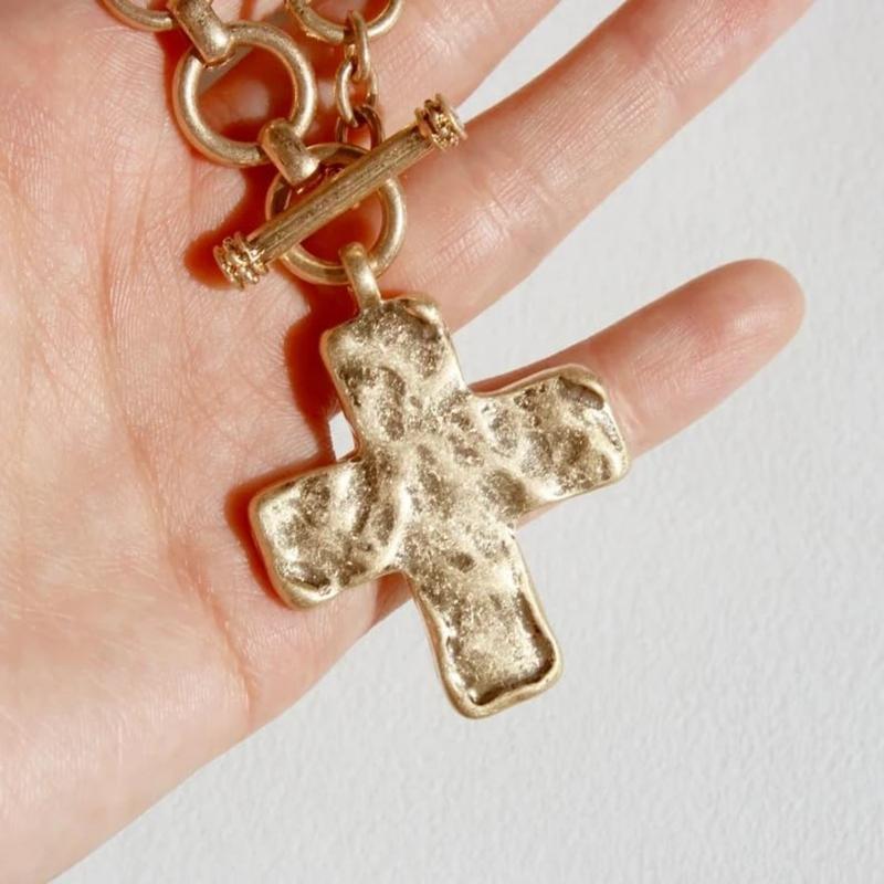 Cross Necklace Chunky Statement Gold Color Cross Pendant Necklace Thick Chain Chunky Pendant Necklace Vintage Chain Pendant