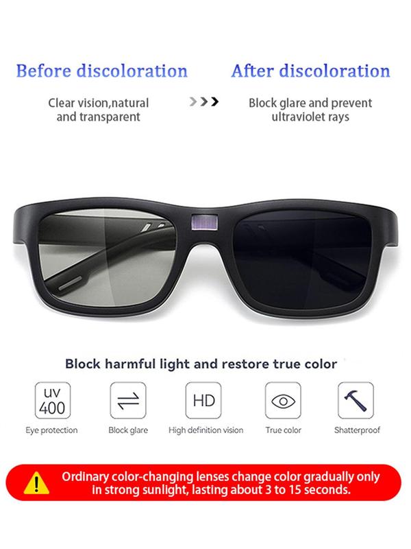 Unisex Simple Style Square Frame Sunglasses, Casual Color-changing Sunglasses with Intelligent Chip, Fashion Accessories for Outdoor Activities