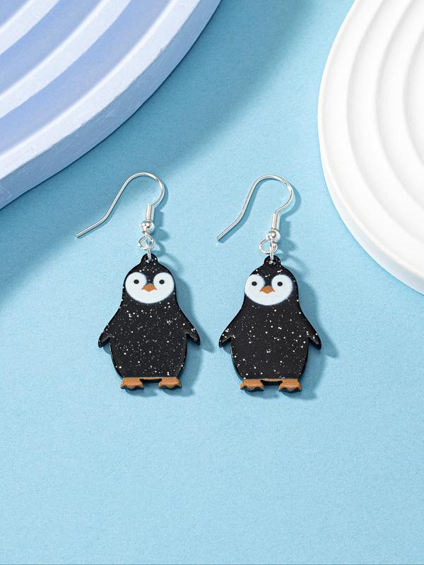 Cute Cartoon Penguin Design Earrings, 1 Pair Colorful Acrylic Penguin Shape Drop Earrings, Fashion Matching Jewelry for Women and Girls, Holiday Party Accessories or Gifts