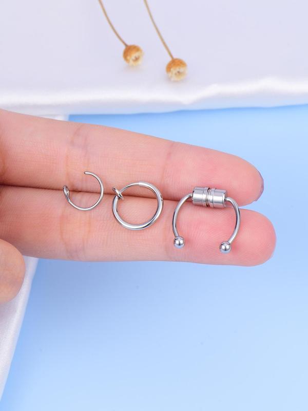 Fake Eyebrow Studs, Fake Lip Studs, Magnetic Nose Ring, Stainless Steel Studs, Rhinestone Stickers, Personality Body No Piercing Jewelry