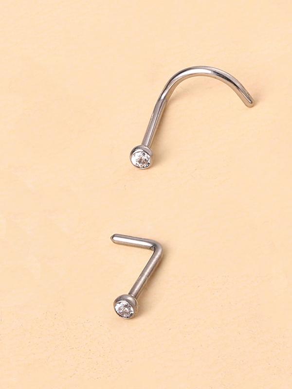 Rhinestone Decorated Nose Studs, L-shaped & Screw Nose Rings, Stainless Steel Nose Piercing Jewelry for Women & Men, Fashion Accessories for Party, Daily Clothing Decor