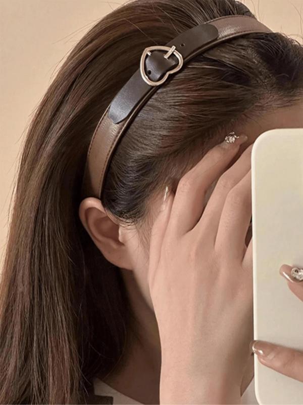 Heart Buckle Decor Belted Design Hair Hoop, Casual Versatile Hair Accessories for Women & Girls, Minimalist Headwear Suitable for Thick Hair