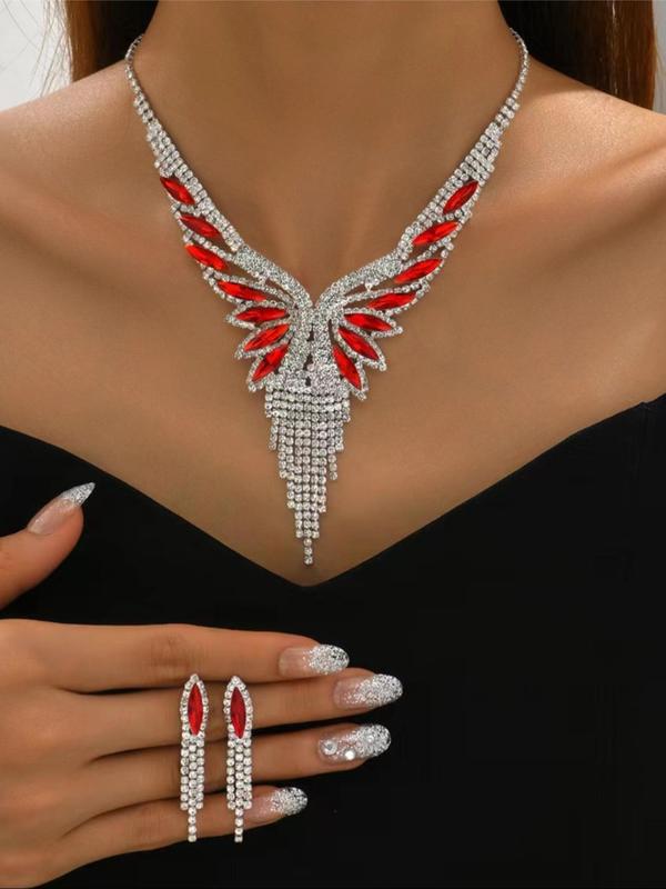 Women's Elegant Butterfly Design Rhinestone Decorated Jewelry Set, Exquisite Trendy Necklace & Dangle Earrings, Chic Jewelry Set for Party Decoration