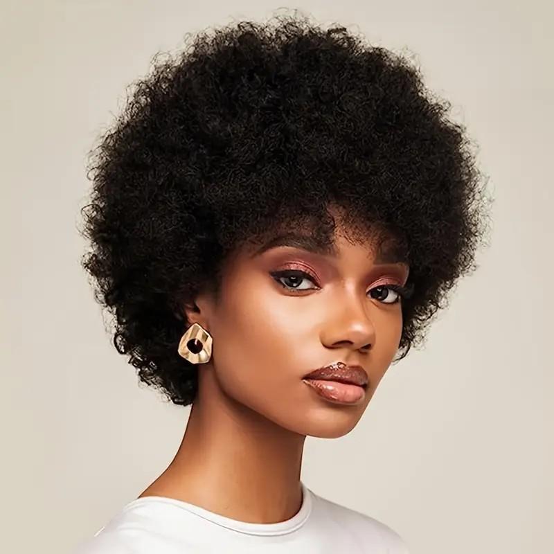 Onetide Hair Afro Kinky Curly Blonde Wig For Women 100% Human Hair Soft and Fluffy Glueless Wigs 80s Kinky Curly Wig Cosplay or Daily Use Wigs 180% Density Pixie Curl Afro Wig