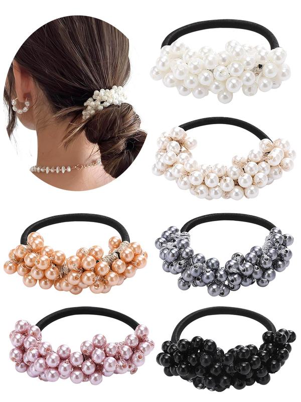 Faux Pearl Decorated Hair Tie, Casual Simple High Stretch All Match Hair Scrunchie for Women, Daily Use Clean Girl Outfit Hair Accessories, High Elastic Ponytail Holder for Teen Girl