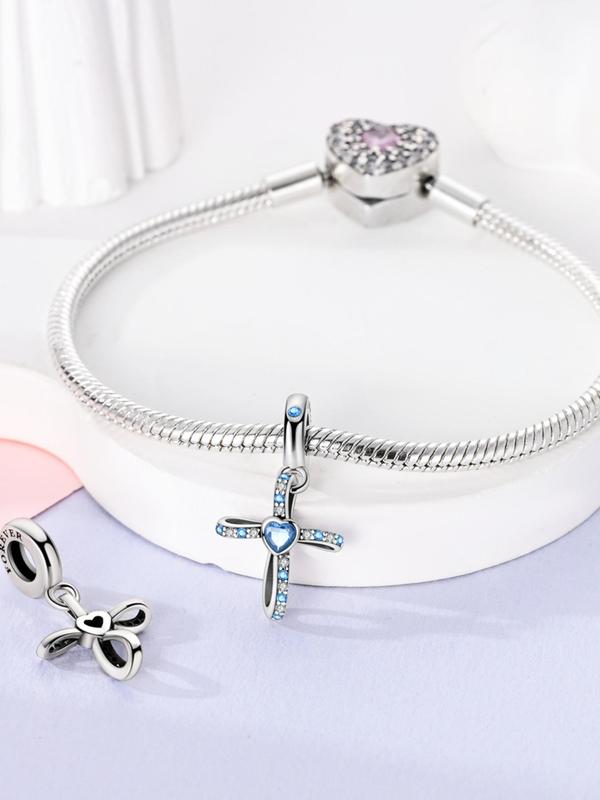 Rhinestone Decorated Cross Pendant, Heart Shaped Artificial Zircon Decor Diy Jewelry for Necklace Making, Trendy All-match & Exquisite Jewelry for Birthday Gift