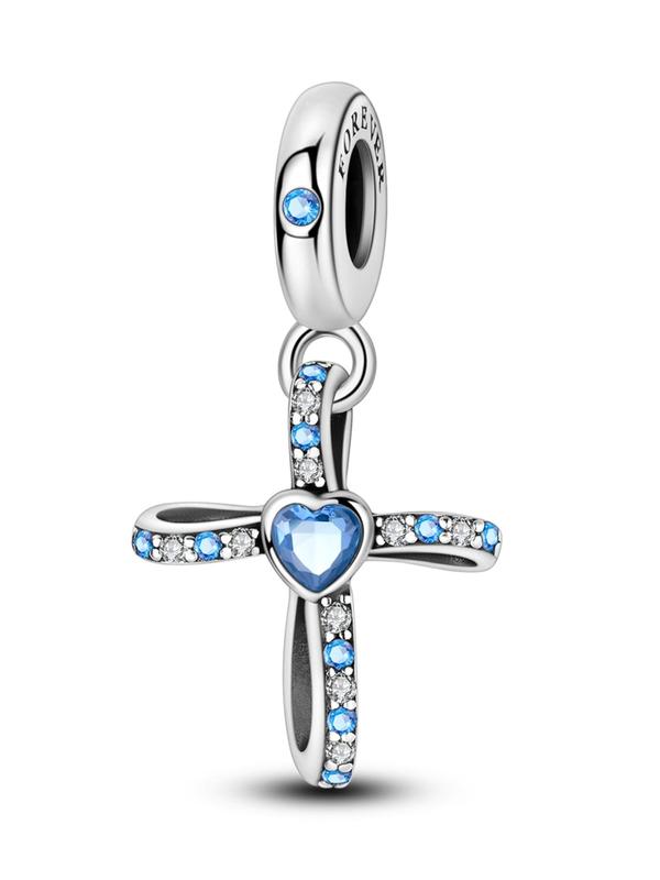 Rhinestone Decorated Cross Pendant, Heart Shaped Artificial Zircon Decor Diy Jewelry for Necklace Making, Trendy All-match & Exquisite Jewelry for Birthday Gift