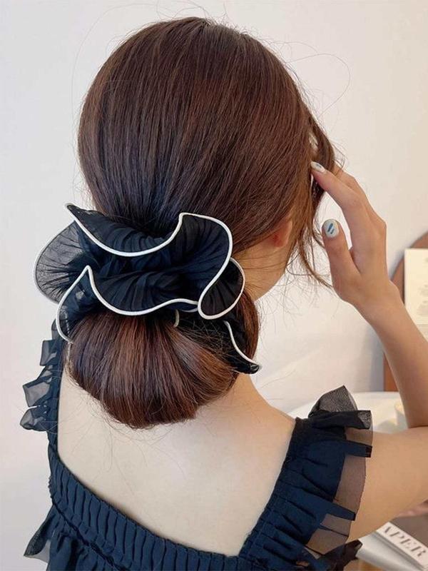 Textured Bowknot Contrast Binding Design Scrunchie (4pcs set), Cute Trendy Hair Tie, Fashionable Hair Accessories for Women & Girls for Daily Use