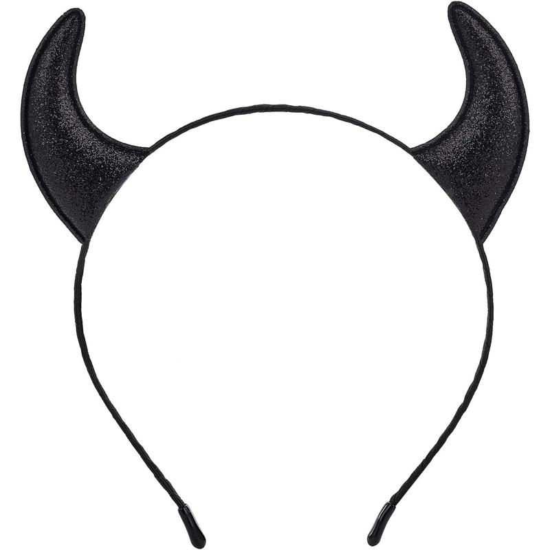 Glitter Devil Horns Headband, Black Devil Horns Devil Costume for Women Men, Halloween Fancy Dress Cosplay Hairband (Black)