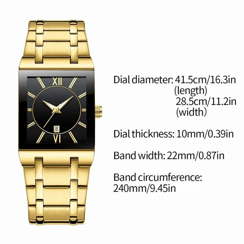 Square Watches For Men And Women Stainless Steel Mens Square Watch With Date Analog Quartz Fashion Vibration Alarm Watch